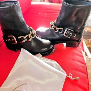 Giuseppe Zanotti Black Leather Chain Moto Boots